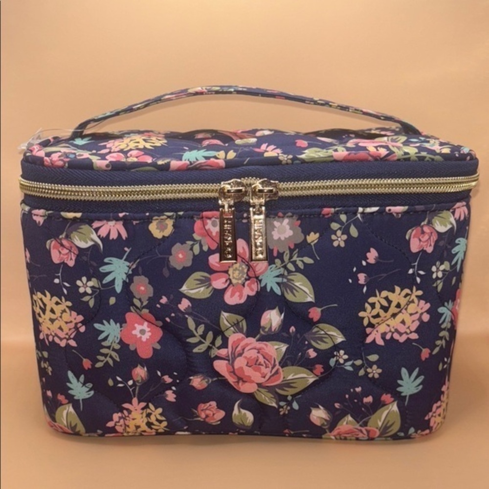 Floral Cosmetic Bag - Navy and Pink